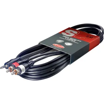 Audio kabel Stagg SYC3/MPS2CM E, propojovací kabel 2x RCA - Jack 3,5 mm stereo, 3m