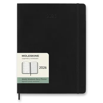 Diář Diář Moleskine 2026 - měkké desky, XL, týdenní, černý