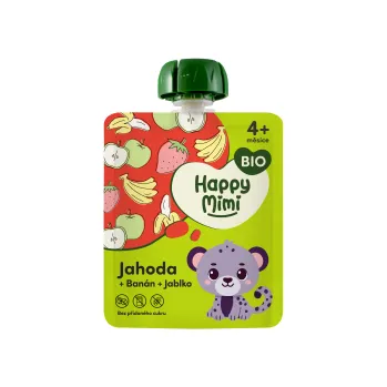 Dětská výživa Happy Mimi BIO ovocný příkrm 90g Jahoda