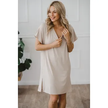 Těhotenské noční prádlo Milk & Love Bambusová těhotenská a kojící košile 3v1 Moon světle béžová Velikost: M