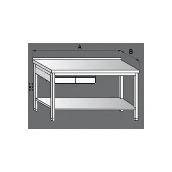 Dílenský stůl Nerezový pracovní stůl s policí a dvěmi zásuvkami