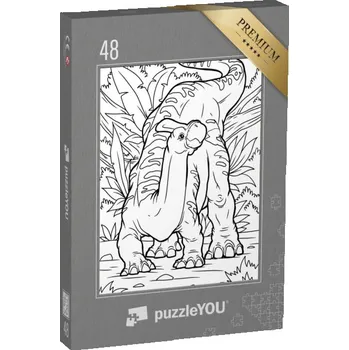 Puzzle puzzle 48 dílků „puzzleOMALOVÁNKY: Děti s dinosaurem“
