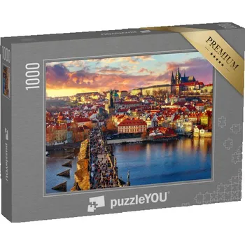Puzzle puzzle „Pohled na Karlův most, Pražský hrad a řeku shora, Česká republika“