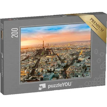 Puzzle puzzle 200 dílků „Širokoúhlý pohled na Paříž za soumraku, Francie“