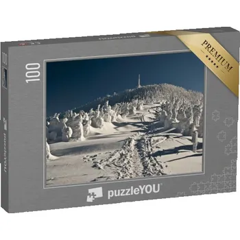 Puzzle puzzle 100 dílků „Zasněžená a zmrzlá Lysá Hora, Moravskoslezské Beskydy, Česká republika“