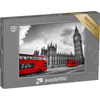 Puzzle puzzle 48 dílků „Westminsterský palác, Big Ben, autobus Routmaster, Londýn, Anglie“