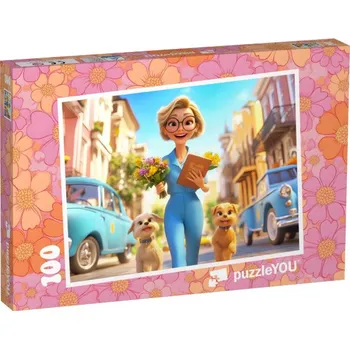 Puzzle puzzle 100 dílků „Jarní procházka se psy“