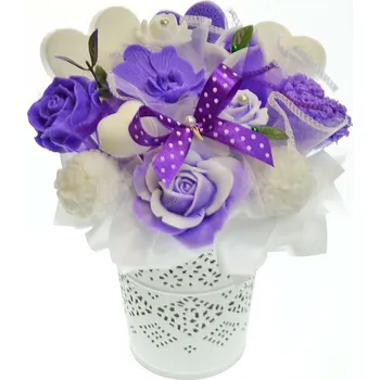 umělá květina Mýdlová kytice - fialovo bílá