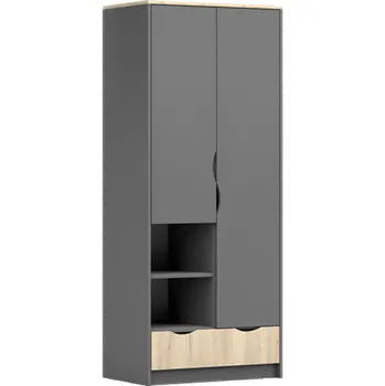 Šatní skříň Skříň 2D1S 06 Joy II, šedá / dub artisan, 80 x 193 x 51 cm