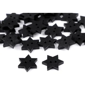 Knoflík Dřevěný dekorační knoflík hvězda černá 10 ks