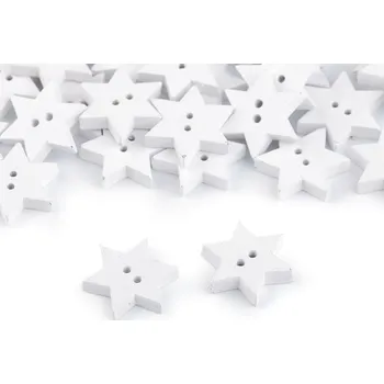 Knoflík Dřevěný dekorační knoflík hvězda bílá 50 ks