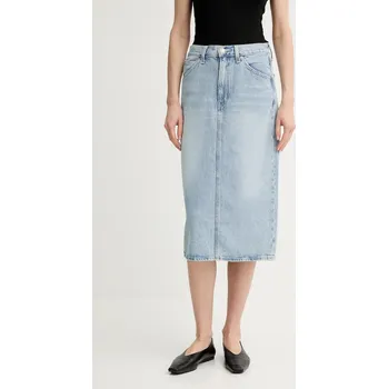 Dámská sukně Džínová sukně Levi's HR BACK SLIT SKIRT modrá barva, midi, pouzdrová, 001VH 50X, vel. 23