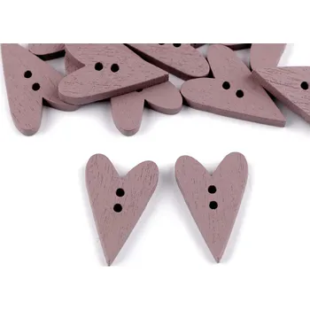 Knoflík Dřevěný dekorační knoflík srdce starorůžová 10 ks