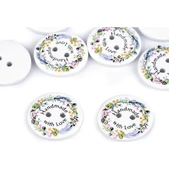 Knoflík Dřevěný dekorační knoflík Made with love bílá 5 ks