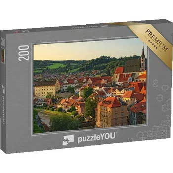 Puzzle puzzle 200 dílků „Ranní krajina města s červenými taškovými střechami, Krumlov, Česká republika“