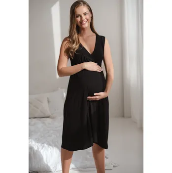 Těhotenské noční prádlo Milk & Love Bambusová těhotenská a kojící košilka na ramínka Star Light 3v1 černá Velikost: L