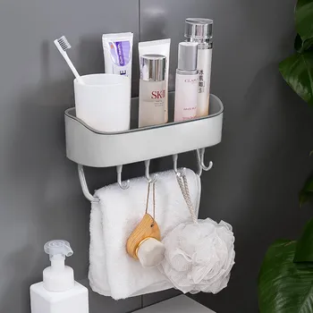 Polička s háčky - bílošedá