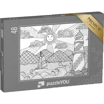 Puzzle puzzle 48 dílků „puzzleOMALOVÁNKY: Moře, maják, slunce“