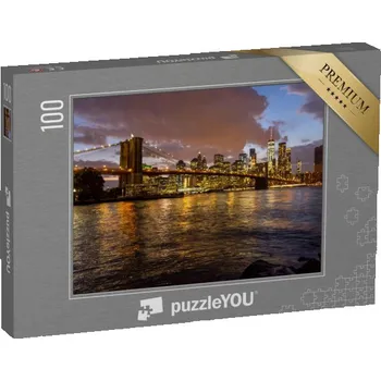 Puzzle puzzle 100 dílků „Most z Brooklynu na Manhattan v noci, New York, USA“