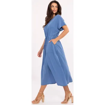Dámské šaty Modré letní midi šaty s kapsami TW-SK-