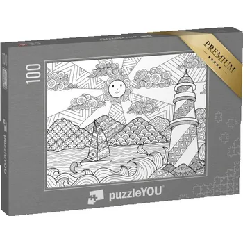 Puzzle puzzle 100 dílků „puzzleOMALOVÁNKY: Moře, maják, slunce“