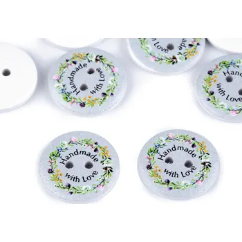 Knoflík Dřevěný dekorační knoflík Made with love modrá holubí 10 ks