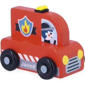 autíčko Janod Cross roads Dřevěné auto na tlačení Hasiči červené