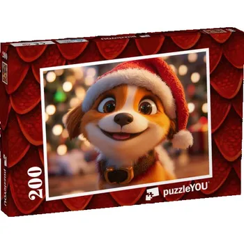 Puzzle puzzle 200 dílků „Štěňátko s vánoční čepicí“