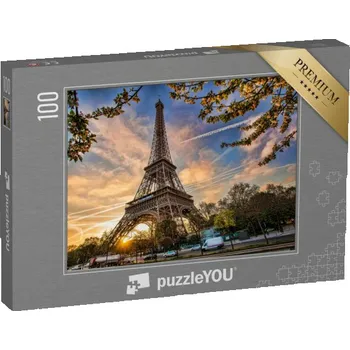 Puzzle puzzle 100 dílků „Eiffelova věž s jarním stromem, Paříž, Francie“