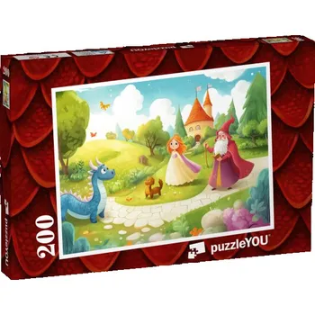Puzzle puzzle 200 dílků „Princezna, drak a čaroděj v pohádkové zemi“