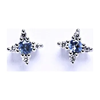 Náušnice Zlaté náušnice, čiré zirkony a akvamarin, bílé i žluté zlato - VE 60