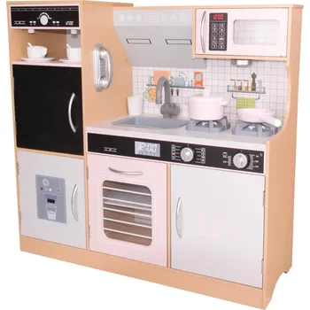 Dětská kuchyňka Dřevěná kuchyňka pro děti, podsvícené hořáky, LED světlo, 87x30x83,5 cm, WOODEN
