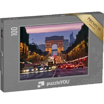 Puzzle puzzle 100 dílků „Noční dopravní zácpa na Champs-Elysées, Paříž, Francie“