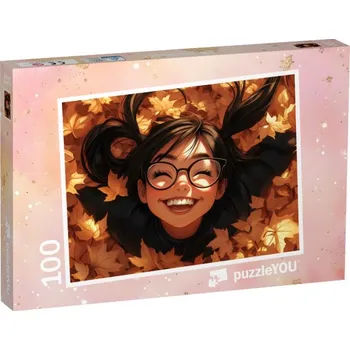 Puzzle puzzle 100 dílků „Maggy se koupe v listí“