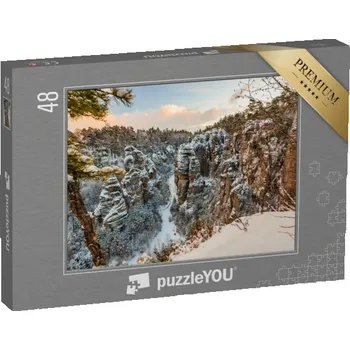 Puzzle puzzle 48 dílků „Východ slunce v Prachovských skalách v zimě, Český ráj, Česká republika“