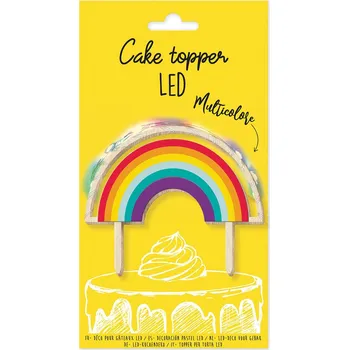 Dortová svíčka Cakesupplies Dřevěný zápich na dort LED - Duha
