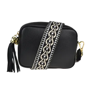 Kabelka NovaKabelka.cz Kožená italská crossbody kabelka Bala Nera s přídavným popruhem V