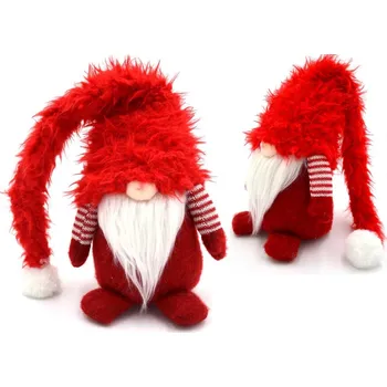 Vánoční dekorace Skřítek Gnóm s kožešinovou čepicí 86 cm