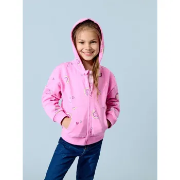 Dívčí mikina Sinsay - Zapínací mikina s potiskem na zádech - fialová - 3280J-40X - 3280J-40X-98