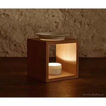 Aroma lampa CUBORA ALBA | Aromalampa na bambusovém stojanu | bílá keramika & přírodní elegance