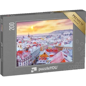 Puzzle puzzle 200 dílků „Praha o Vánocích, pohled na zasněžené střechy, Česká republika“