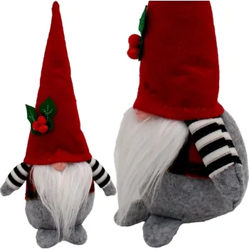 Vánoce SKRZAT GNOM DEKORATIVNÍ 30CM S JEŘABINOU BOY