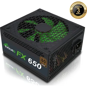 Počítačový zdroj EVOLVEO FX 650, zdroj 650W ATX, 14cm, tichý, 80+, Bronze, záruka 3 roky, černý