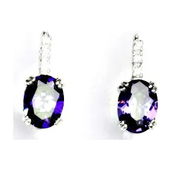 Šperk Stříbrné náušnice, zirkon ametyst , náušnice ze stříbra, VE 8