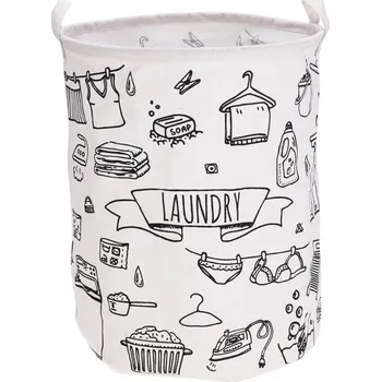 Koš na prádlo H&L Koš na prádlo Round Wash 40×50 cm – bílá/černá, motiv Praní s mýdlem