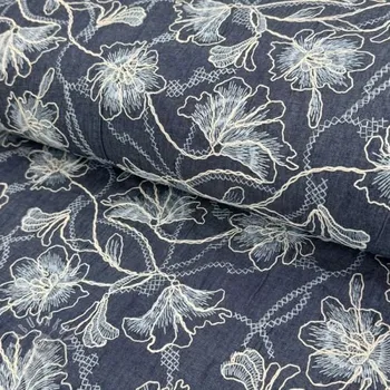 Bavlněná látka JEANS EMBROIDERY Lisa design A