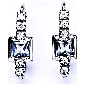 Náušnice Zlaté náušnice, čiré zirkony a akvamarín, bílé i žluté zlato - VE 37