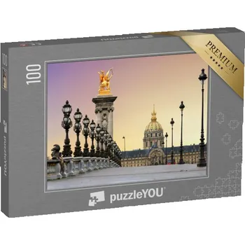 Puzzle puzzle 100 dílků „Východ slunce u Alexandrova mostu, Paříž, Francie“