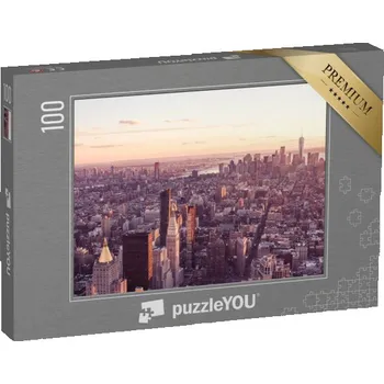 Puzzle puzzle 100 dílků „Letecký pohled na dolní Manhattan při západu slunce, USA“