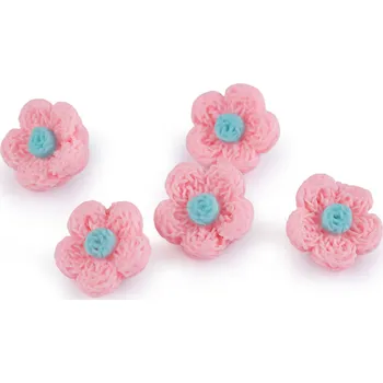 Knoflík Knoflík 3D květ imitace háčkování velikost 28" růžová sv. 5 ks